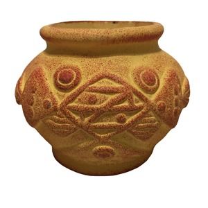 Terracotta Art Pottery Vase Fish Rhombus Clay Etched Southwest Design Small VTG